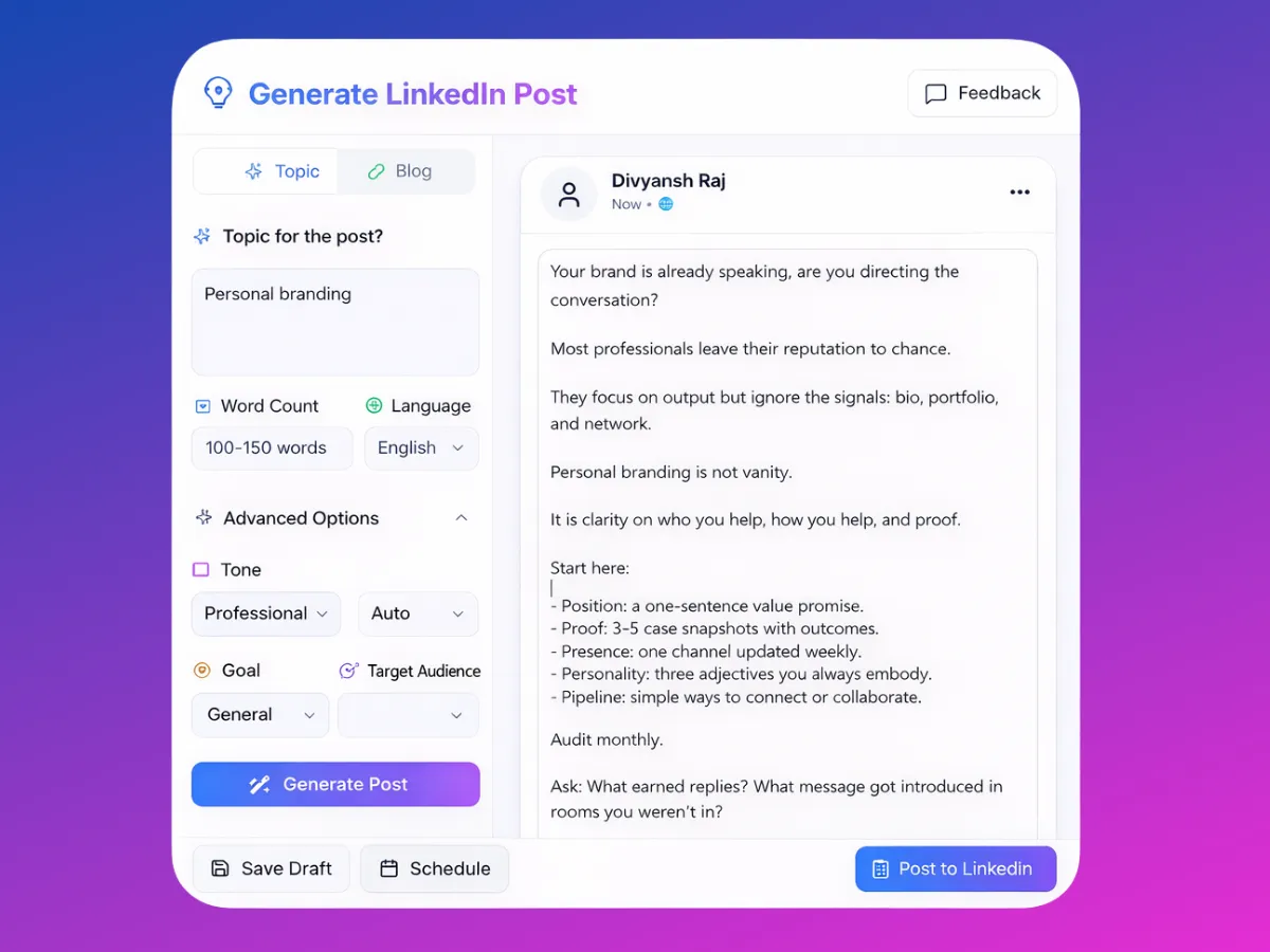 LinkedIn Post Creator screenshot