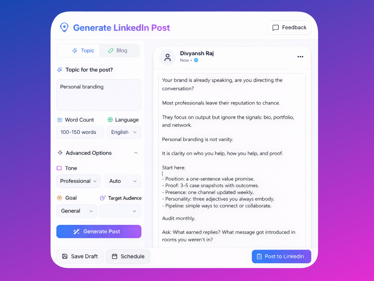 LinkedIn Post Creator screenshot